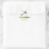 Cute Rustic Waterverf Windmill Boerderij Theme Wed Ronde Sticker (Tas)