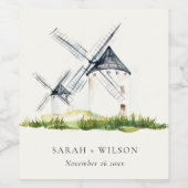 Cute Rustic Waterverf Windmill Boerderij Theme Wed Wijn Etiket (Enkel label)