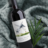 Cute Rustic Waterverf Windmill Boerderij Theme Wed Wijn Etiket