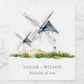 Cute Rustic Waterverf Windmill Boerderij Theme Wed Wijn Etiket (Enkel label)