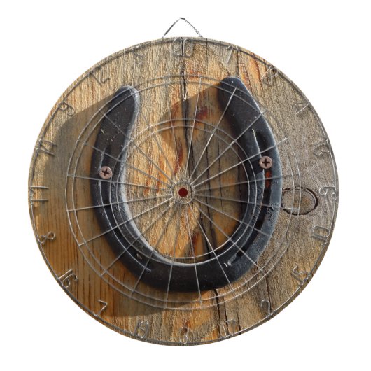 Cute Rustic Western Good Luck Hoefijzer Kijk uit Dartbord (Voorkant)