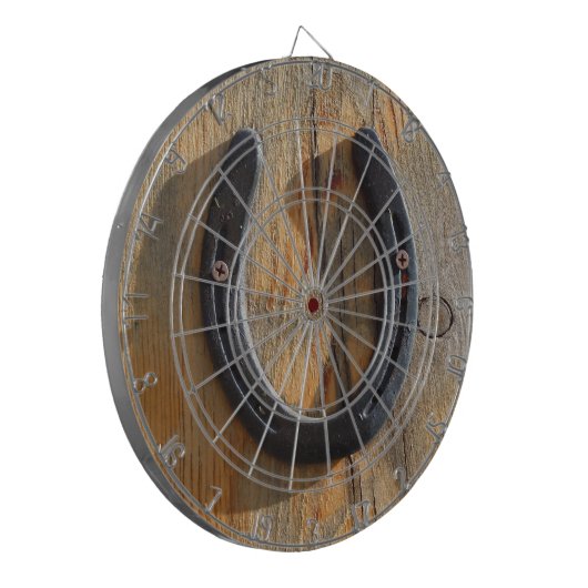 Cute Rustic Western Good Luck Hoefijzer Kijk uit Dartbord (Voorkant Links)