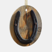 Cute Rustic Western Good Luck Hoefijzer Kijk uit Keramisch Ornament (Rechts)