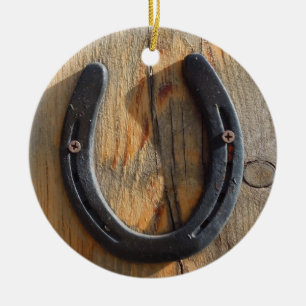Cute Rustic Western Good Luck Hoefijzer Kijk uit Keramisch Ornament