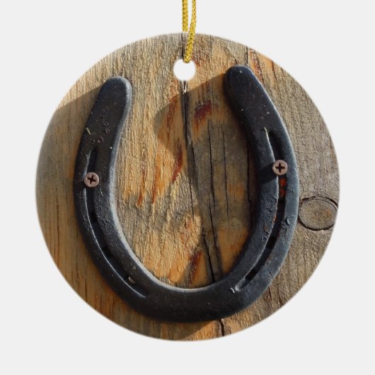 Cute Rustic Western Good Luck Hoefijzer Kijk uit Keramisch Ornament (Voorkant)