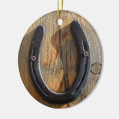 Cute Rustic Western Good Luck Hoefijzer Kijk uit Keramisch Ornament (Links)