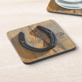 Cute Rustic Western Good Luck Hoefijzer Kijk uit Onderzetter (Linkerzijde)