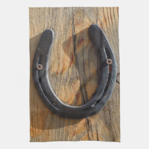 Cute Rustic Western Good Luck Hoefijzer Kijk uit Theedoek
