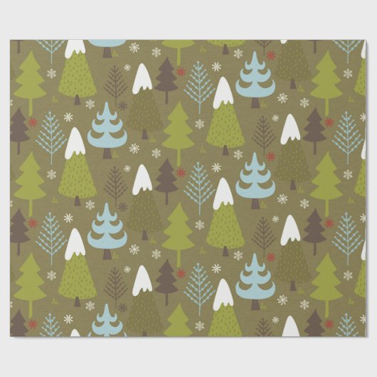 Cute Rustic Winter Trees Kerstmis Cadeaupapier (Vlak)