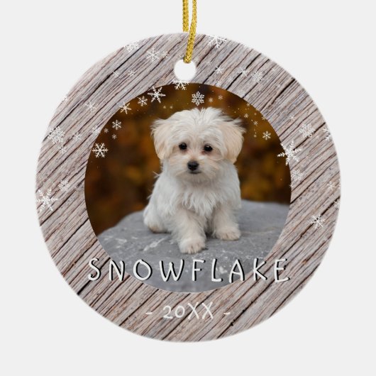 Cute Rustic Wood Dog Puppy 1 kerstfoto Keramisch Ornament (Voorkant)