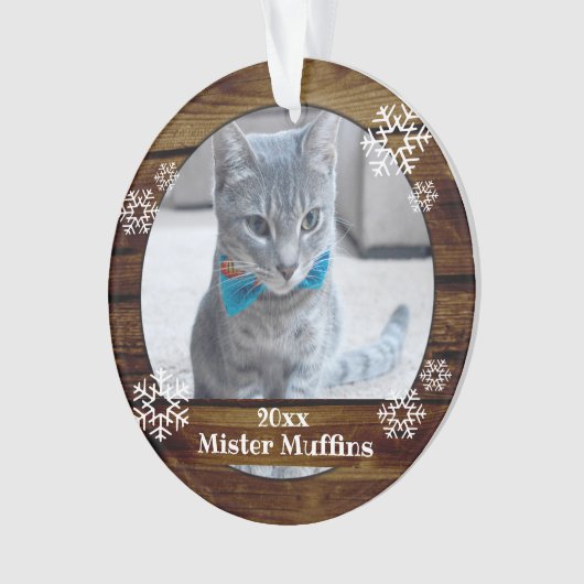 Cute Rustic Wood Snowflake Cat Dog Pet Kerstmis Ornament (voorkant)