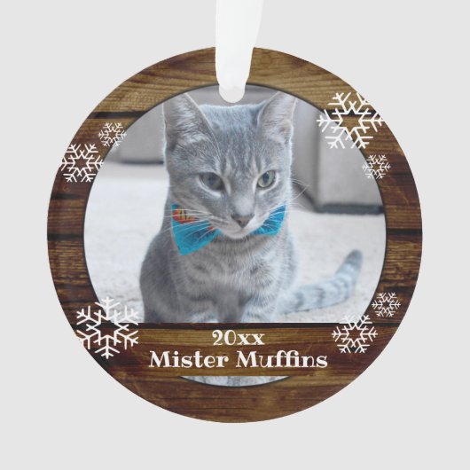 Cute Rustic Wood Snowflake Cat Dog Pet Kerstmis Ornament (voorkant)