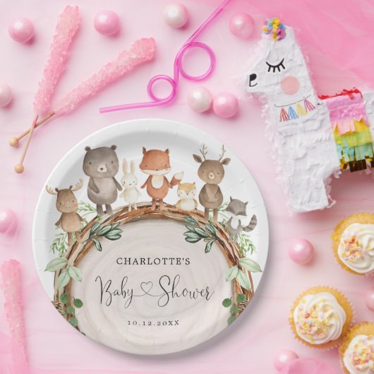 Cute Rustic Woodland Animals Forest Baby shower Papieren Bordje (Feest)