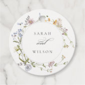 Cute Rustic Yellow Meadow Floral Wreath Wedding Bedankjes Labels (Voorkant)