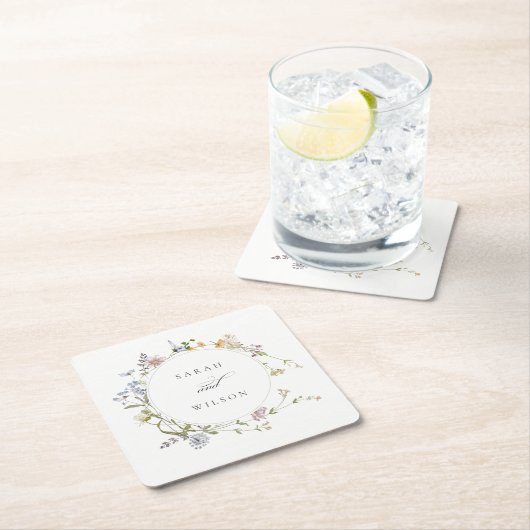 Cute Rustic Yellow Meadow Floral Wreath Wedding Kartonnen Onderzetters (Insitu)