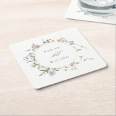 Cute Rustic Yellow Meadow Floral Wreath Wedding Kartonnen Onderzetters (Schuin)