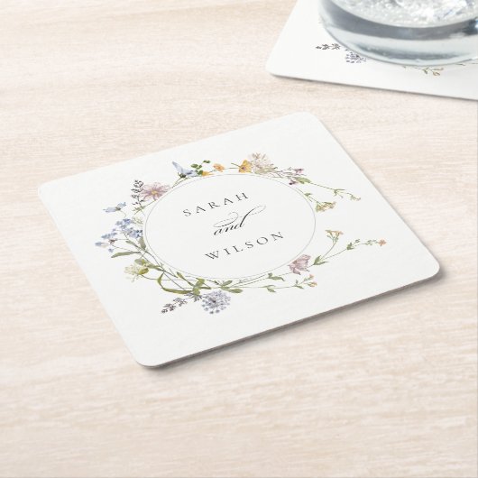 Cute Rustic Yellow Meadow Floral Wreath Wedding Kartonnen Onderzetters (Schuin)