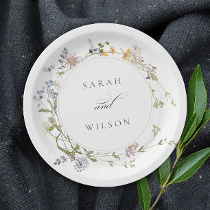 Cute Rustic Yellow Meadow Floral Wreath Wedding Papieren Bordje