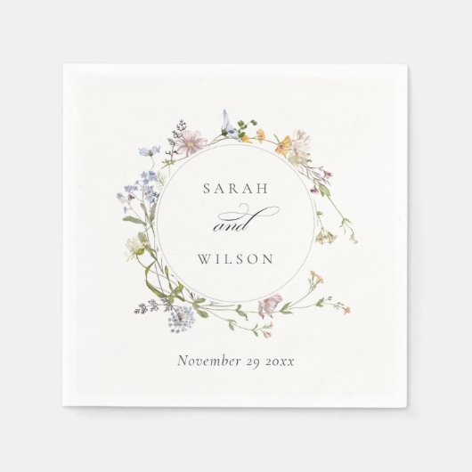 Cute Rustic Yellow Meadow Floral Wreath Wedding Servet (Voorkant)