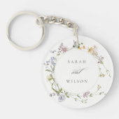 Cute Rustic Yellow Meadow Floral Wreath Wedding Sleutelhanger (Voorkant)