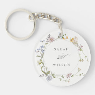 Cute Rustic Yellow Meadow Floral Wreath Wedding Sleutelhanger