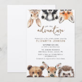 Cute Rustieke Woud Dieren Baby Borrel Kaart (Voorkant / Achterkant)
