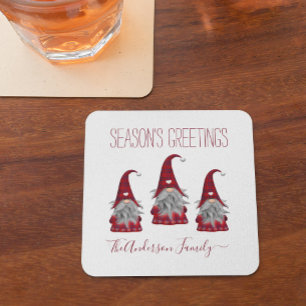 Cute Rustique Geruite Gepersonaliseerde Kerstkabou Bier Onderzetter