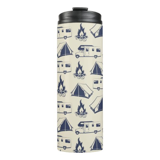 Cute RV Camper Tent en Campfire Pattern Thermosbeker (Voorkant)