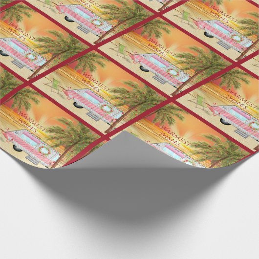 Cute RV Camper Warmest Wish Beach kerst Cadeaupapier (Hoek)