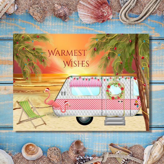 Cute RV Camper Warmest Wish Beach kerst Feestdagen Kaart