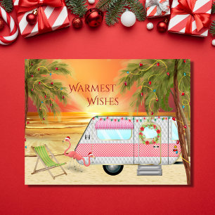 Cute RV Camper Warmest Wish Beach kerst Feestdagenkaart