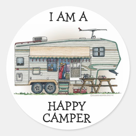 Cute RV  Fifth Wheel Camper Travel Trailer Ronde Sticker (Voorkant)