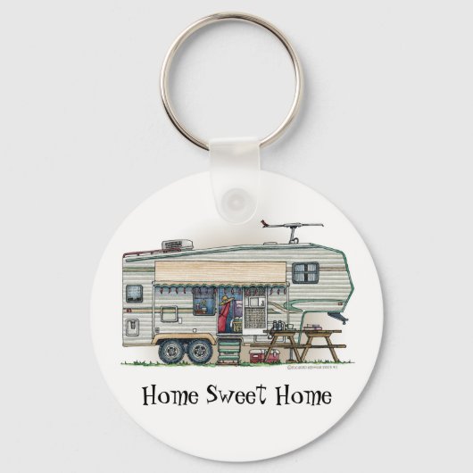 Cute RV Fifth Wheel Camper Travel Trailer Sleutelhanger (Voorkant)