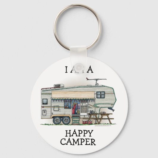 Cute RV  Fifth Wheel Camper Travel Trailer Sleutelhanger (Voorkant)