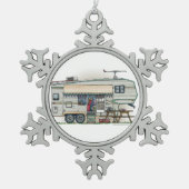 Cute RV  Fifth Wheel Camper Travel Trailer Tin Sneeuwvlok Ornament (Voorkant)