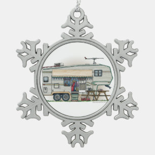Cute RV Fifth Wheel Camper Travel Trailer Tin Sneeuwvlok Ornament