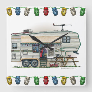 Cute RV  Fifth Wheel Camper Travel Trailer Vierkante Klok