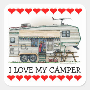 Cute RV Fifth Wheel Camper Travel Trailer Vierkante Sticker
