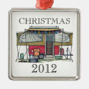 Cute RV Popup Camper Travel Trailer Metalen Ornament