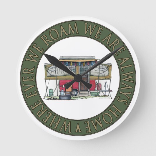 Cute RV  Popup Camper Travel Trailer Ronde Klok (Voorkant)