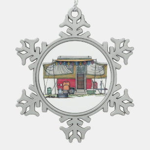 Cute RV  Popup Camper Travel Trailer Tin Sneeuwvlok Ornament