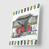 Cute RV Popup Camper Travel Trailer Vierkante Klok (Hoek)