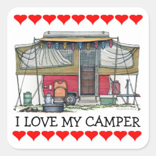 Cute RV  Popup Camper Travel Trailer Vierkante Sticker