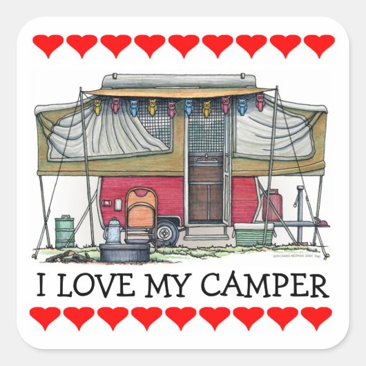 Cute RV Popup Camper Travel Trailer Vierkante Sticker (Voorkant)