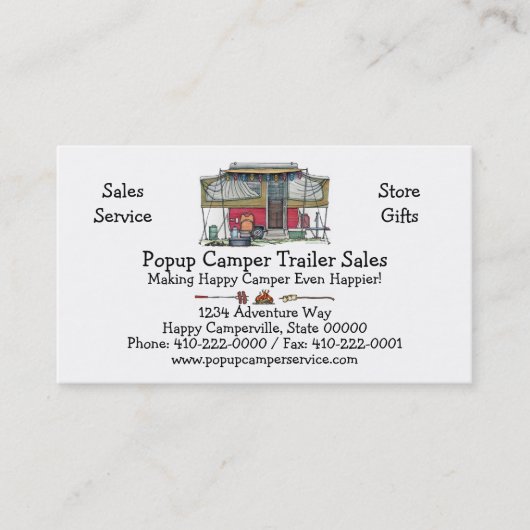 Cute RV  Popup Camper Travel Trailer Visitekaartje (Voorkant)