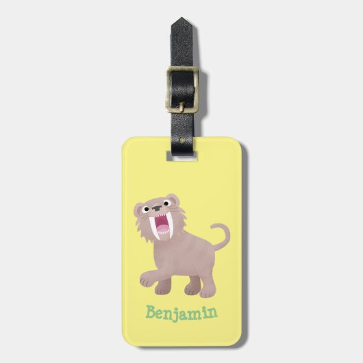 Cute Saber Toothed Tiger Smilodon cartoon Bagagelabel (Voorkant verticaal)