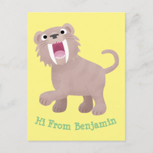 Cute Saber Toothed Tiger Smilodon cartoon Briefkaart