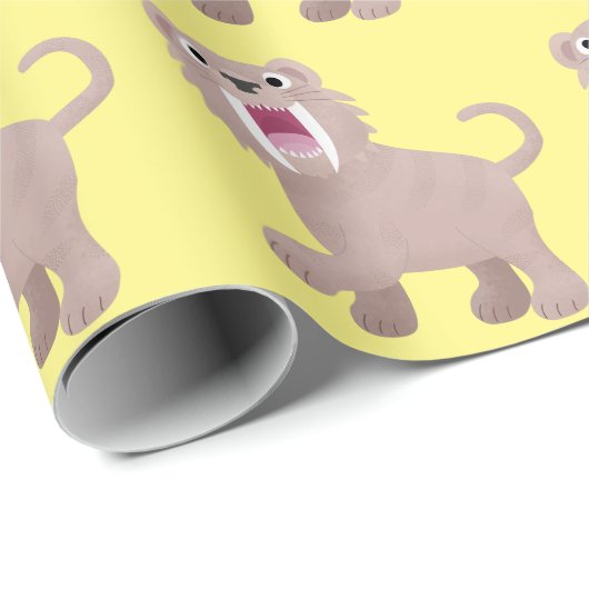 Cute Saber Toothed Tiger Smilodon cartoon Cadeaupapier (Rol Hoek)