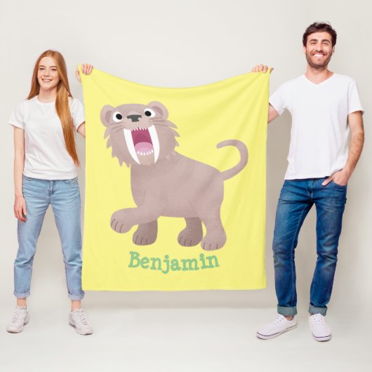 Cute Saber Toothed Tiger Smilodon cartoon Fleece Deken (In situ)