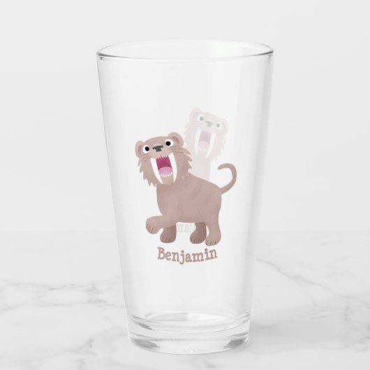 Cute Saber Toothed Tiger Smilodon cartoon Glas (Achterkant)